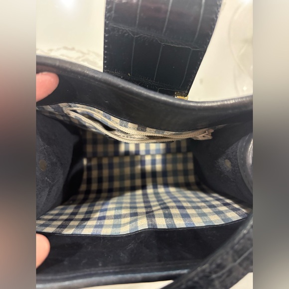 Vintage Brighton Black Smooth Croc Embossed Leather Satchel Shoulder Bag - Picture 5 of 14